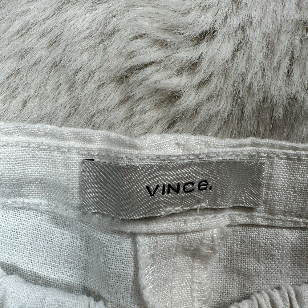 Vince Women's White Hemp Trousers Size M High Waisted Pleated Pants Old Money - Picture 5 of 16